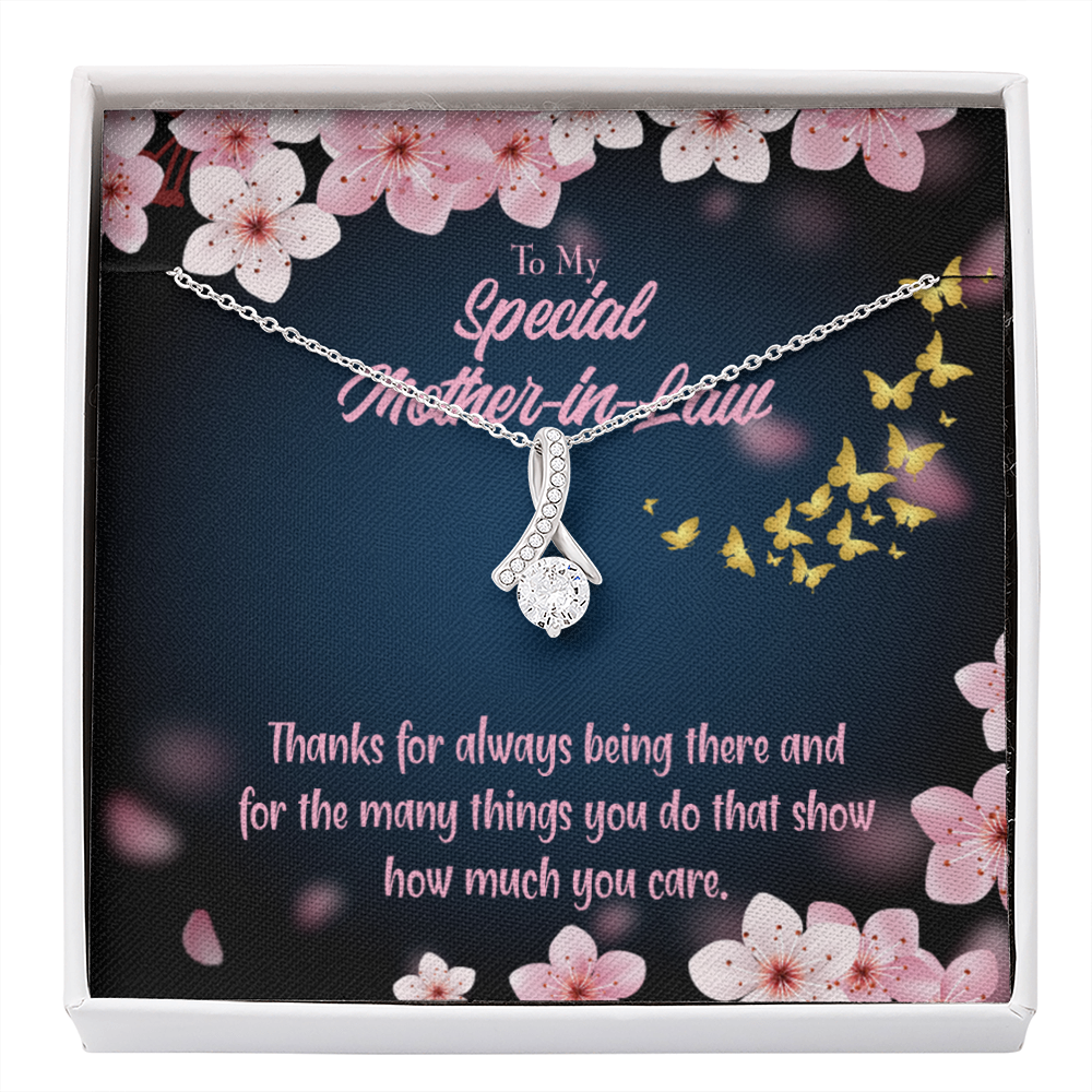 Mother-In-Law Necklace Special Mother-In-Law Thanks Always Eternity Ribbon Stone Pendant Keepsake Card-Express Your Love Gifts