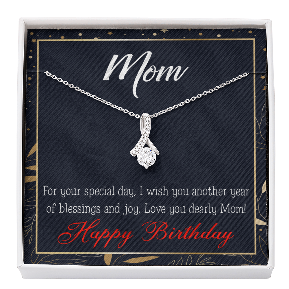 Happy Birthday Mom Blessings And Joy Eternity Ribbon Stone Necklace W Message Card-Express Your Love Gifts