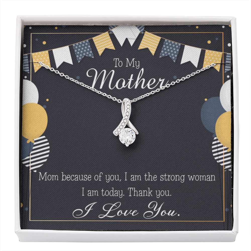 To My Mom Because of You Mom Eternity Ribbon Stone Necklace Message Card-Express Your Love Gifts