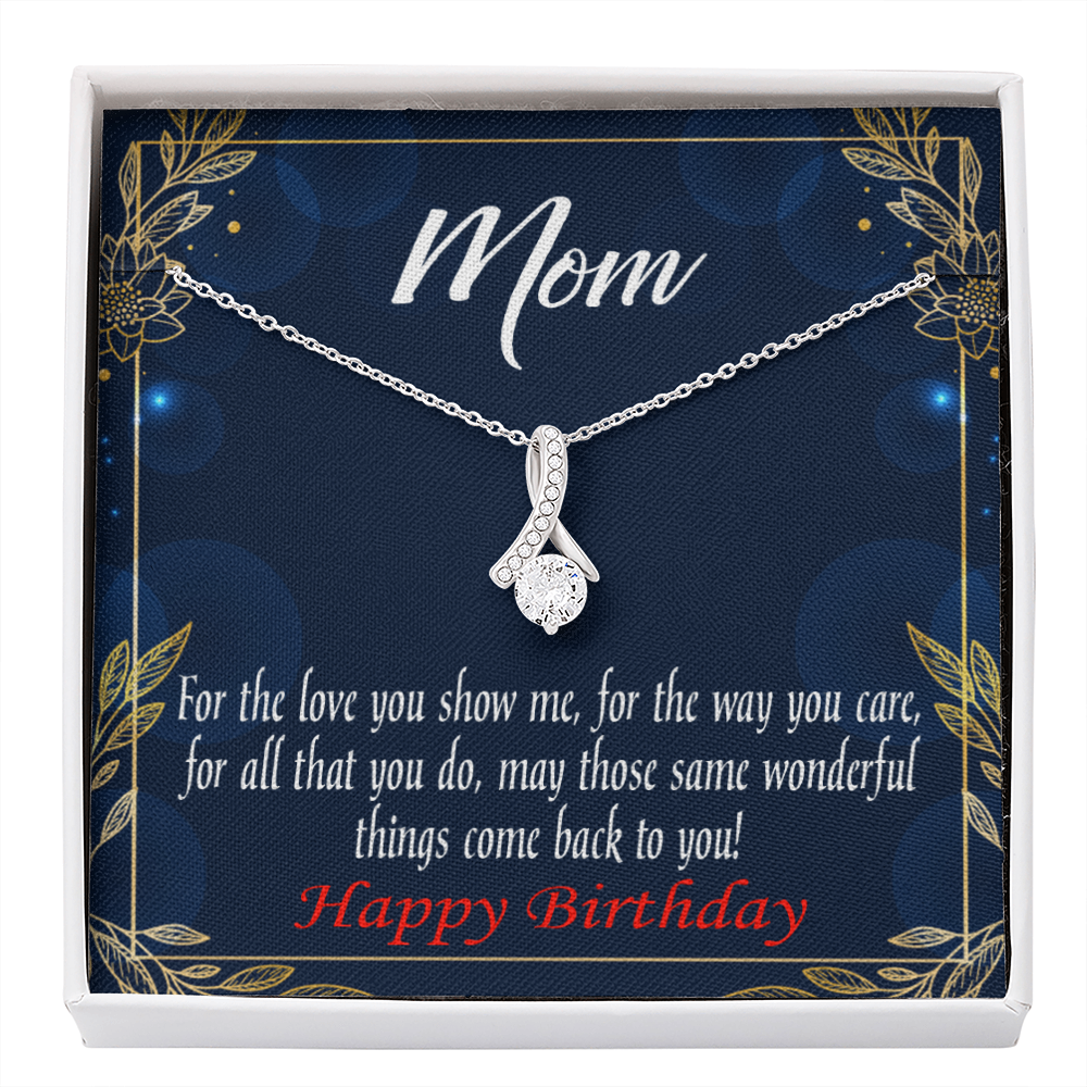 Happy Birthday Mom You'Re Wonderful Message Card Eternity Ribbon Stone Necklace-Express Your Love Gifts