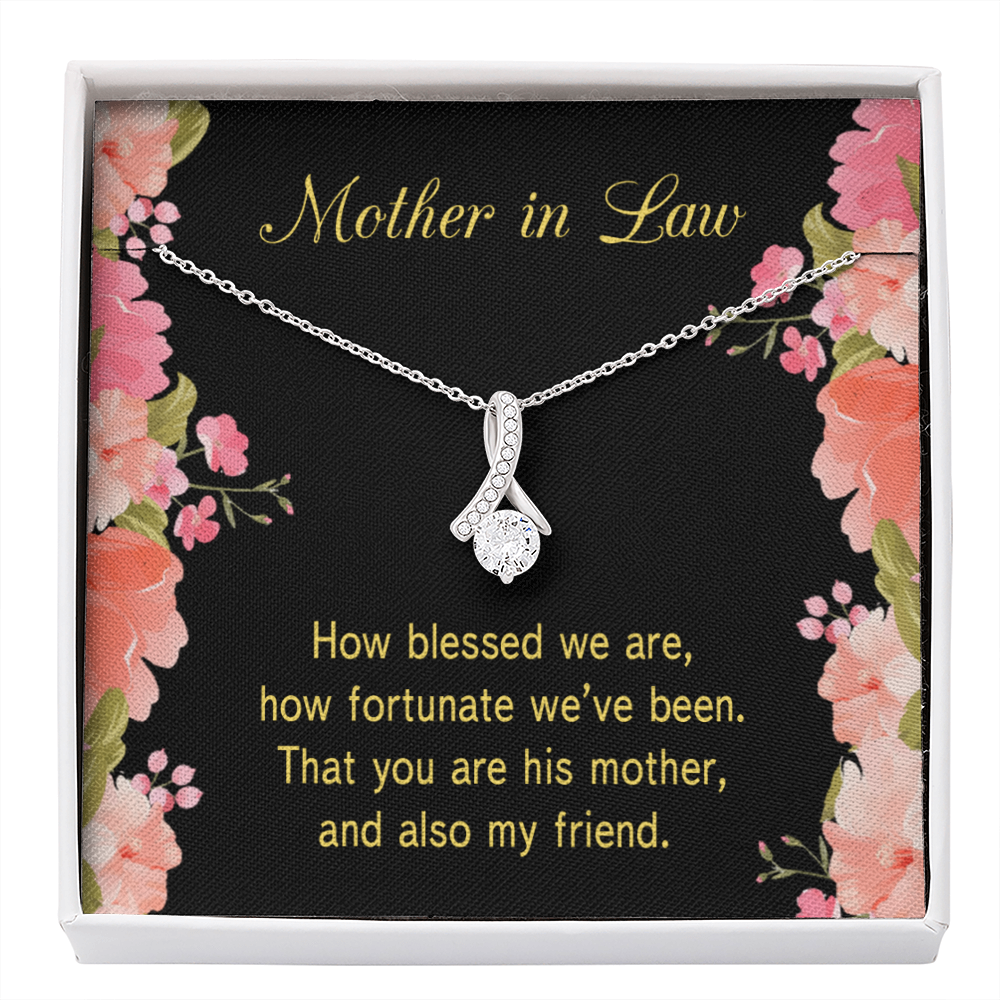 Mother-In-Law Necklace How Fortunate Eternity Ribbon Stone Pendant Keepsake Message Card-Express Your Love Gifts