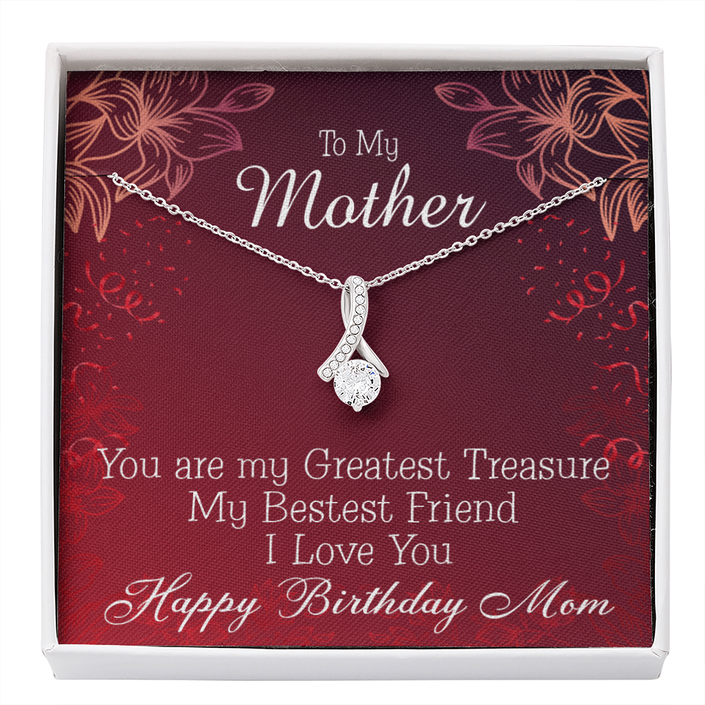Mom My Greatest Treasure Eternity Ribbon Stone Necklace Message Birthday Card-Express Your Love Gifts