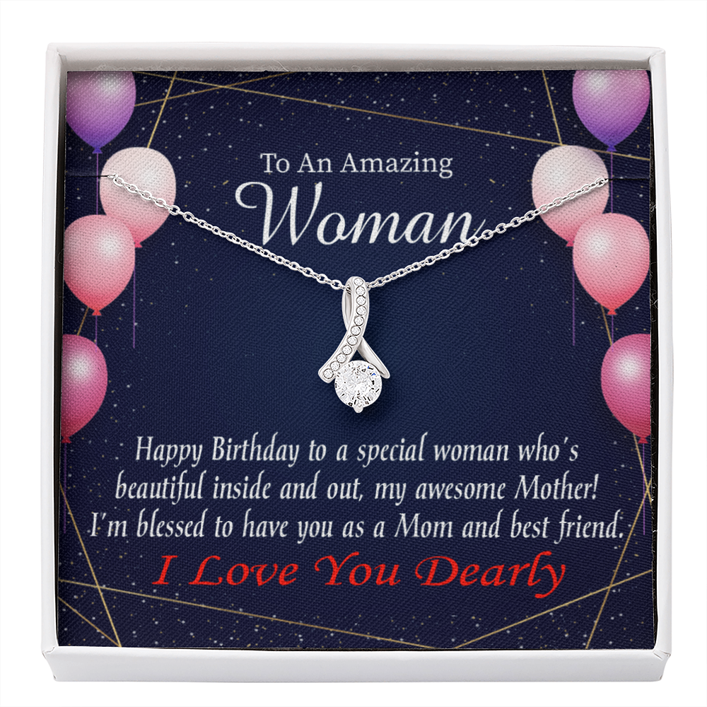 Mom Blessed With You Eternity Ribbon Stone Necklace W Birthday Message Card-Express Your Love Gifts