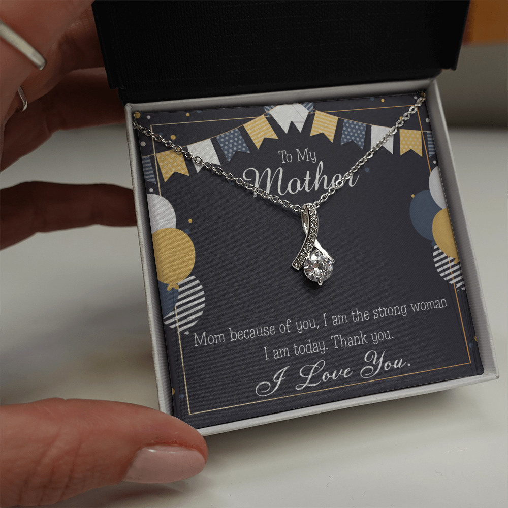 To My Mom Because of You Mom Eternity Ribbon Stone Necklace Message Card-Express Your Love Gifts