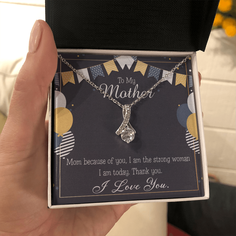 To My Mom Because of You Mom Eternity Ribbon Stone Necklace Message Card-Express Your Love Gifts