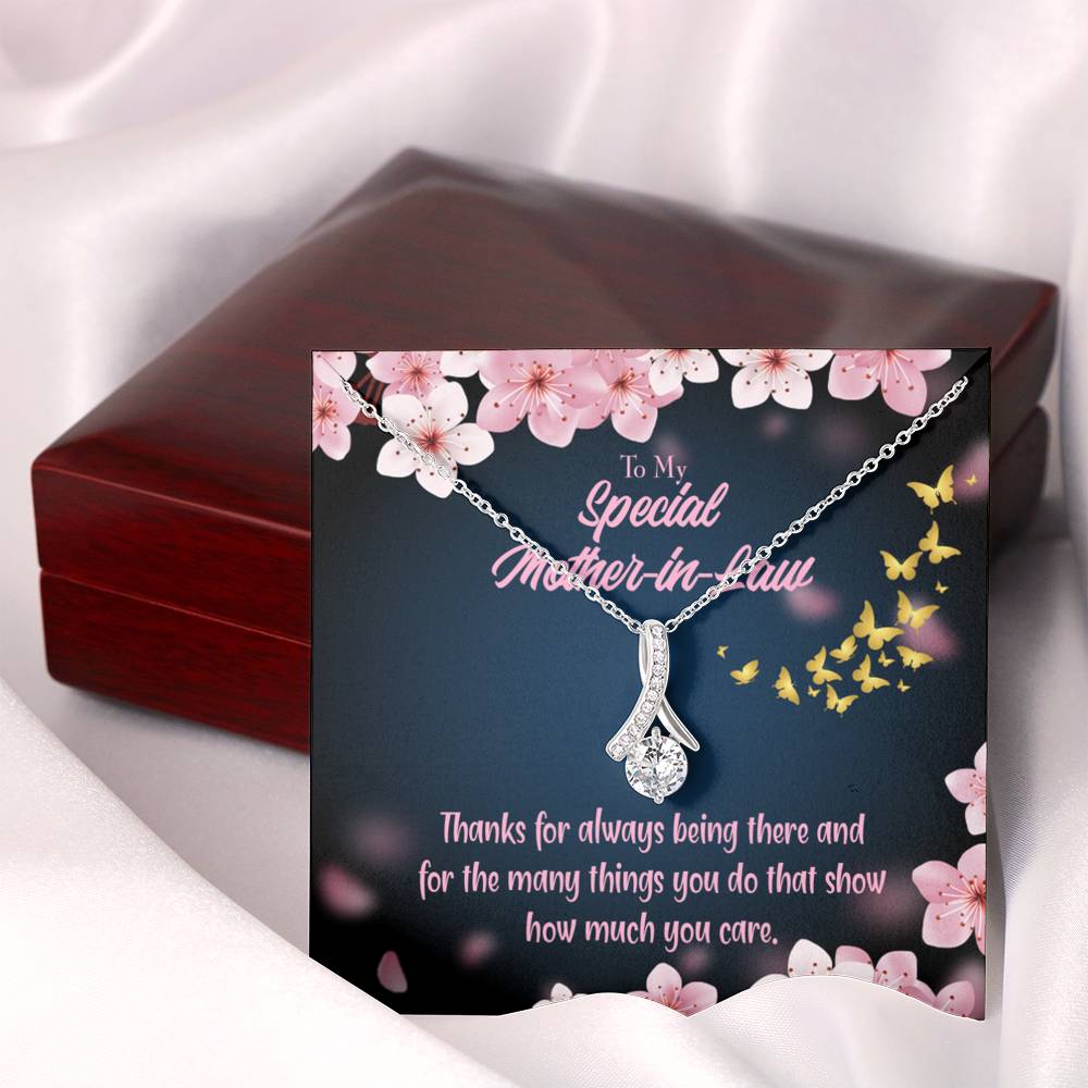 Mother-In-Law Necklace Special Mother-In-Law Thanks Always Eternity Ribbon Stone Pendant Keepsake Card-Express Your Love Gifts
