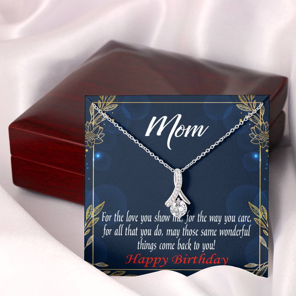 Happy Birthday Mom You'Re Wonderful Message Card Eternity Ribbon Stone Necklace-Express Your Love Gifts