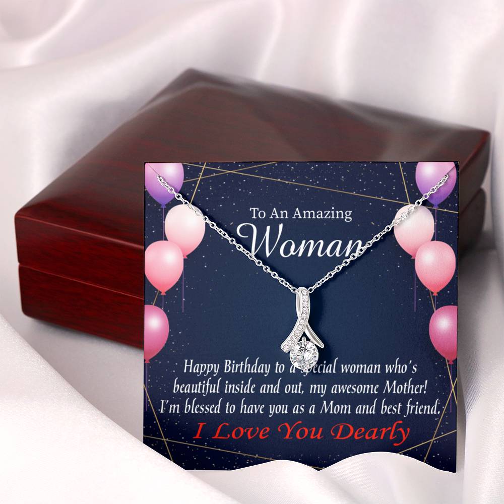 Mom Blessed With You Eternity Ribbon Stone Necklace W Birthday Message Card-Express Your Love Gifts