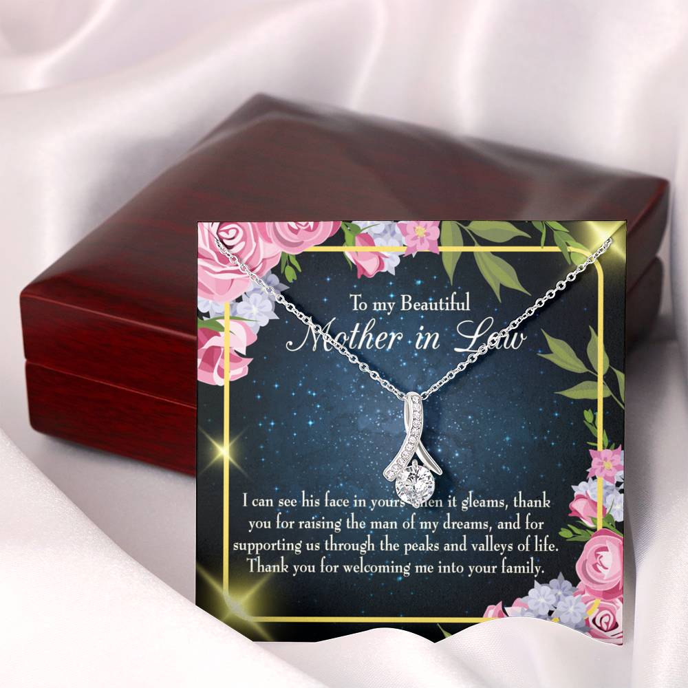Mother-In-Law Necklace To My Beautiful Mother-In-Law Eternity Ribbon Stone Pendant-Express Your Love Gifts