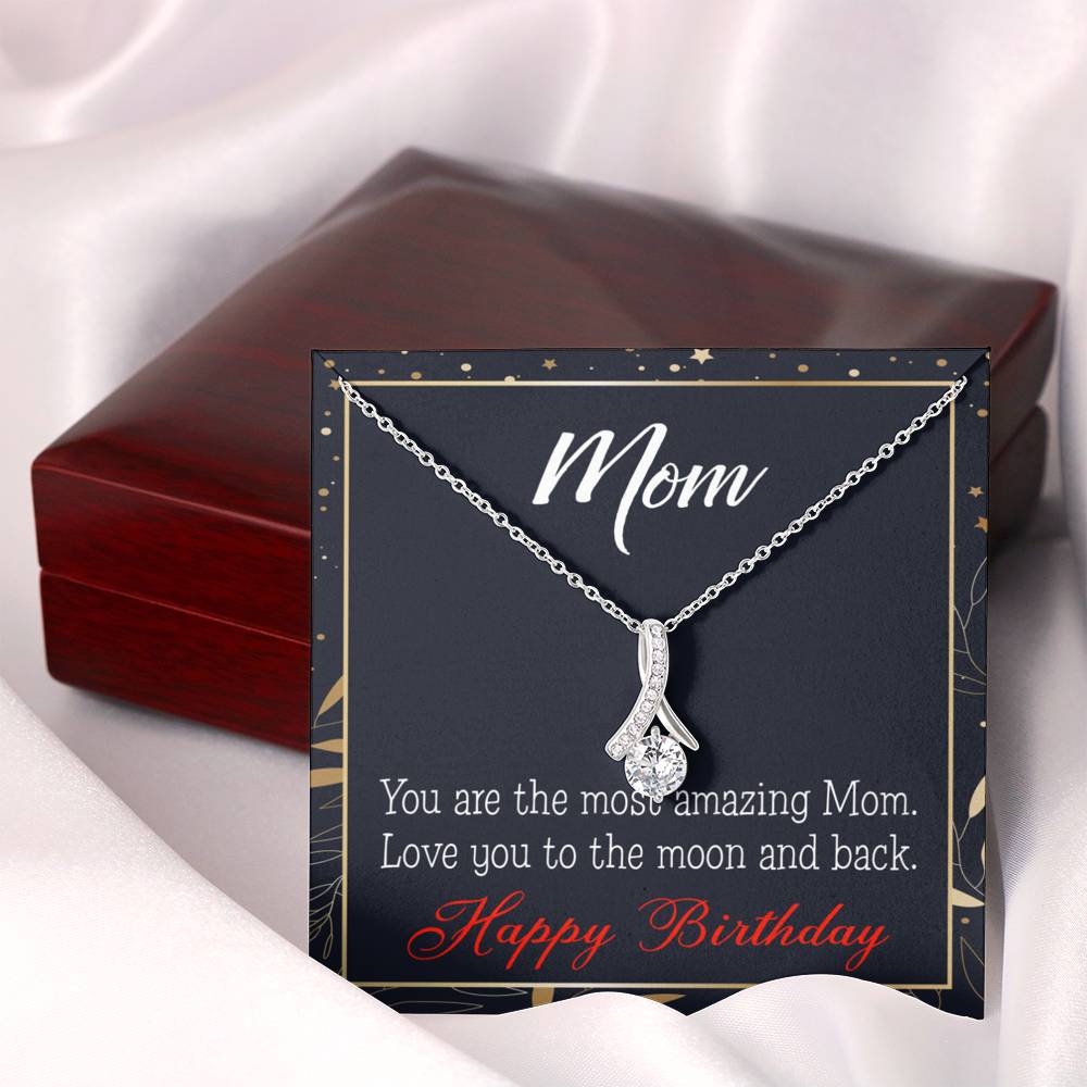Happy Birthday Mom Love You To The Moon Eternity Ribbon Stone Necklace Message Card-Express Your Love Gifts