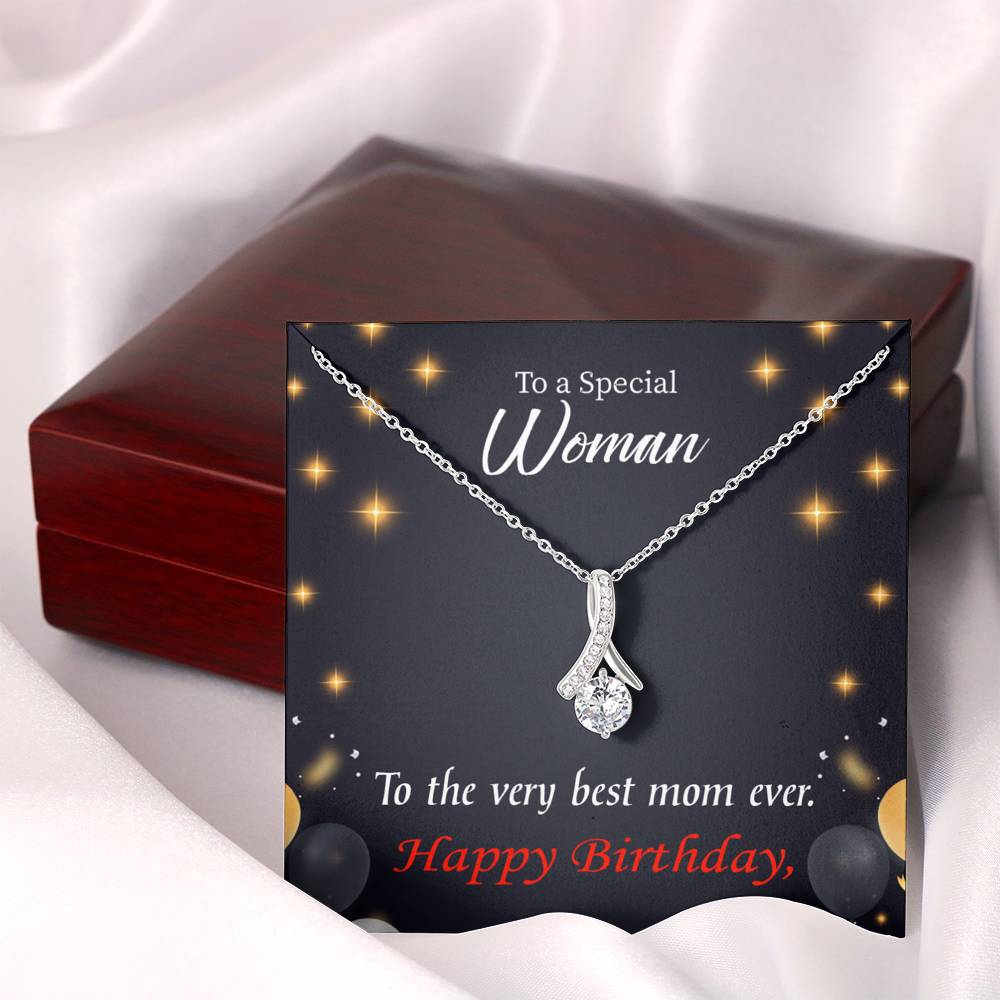Best Mom Ever Eternity Ribbon Stone Necklace Birthday Message Card-Express Your Love Gifts