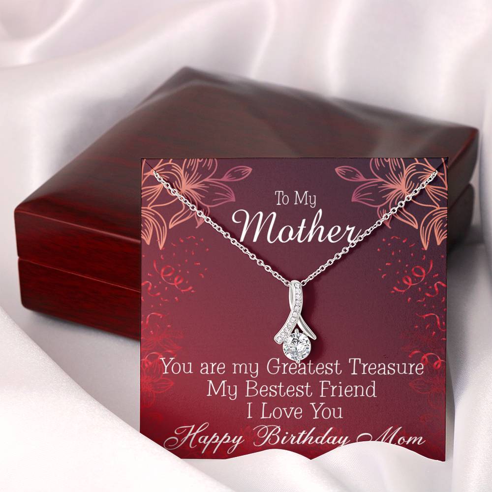 Mom My Greatest Treasure Eternity Ribbon Stone Necklace Message Birthday Card-Express Your Love Gifts