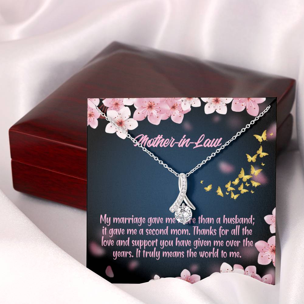 Mother-In-Law Necklace Marriage Second Mom Eternity Ribbon Stone Pendant Keepsake Message Card-Express Your Love Gifts