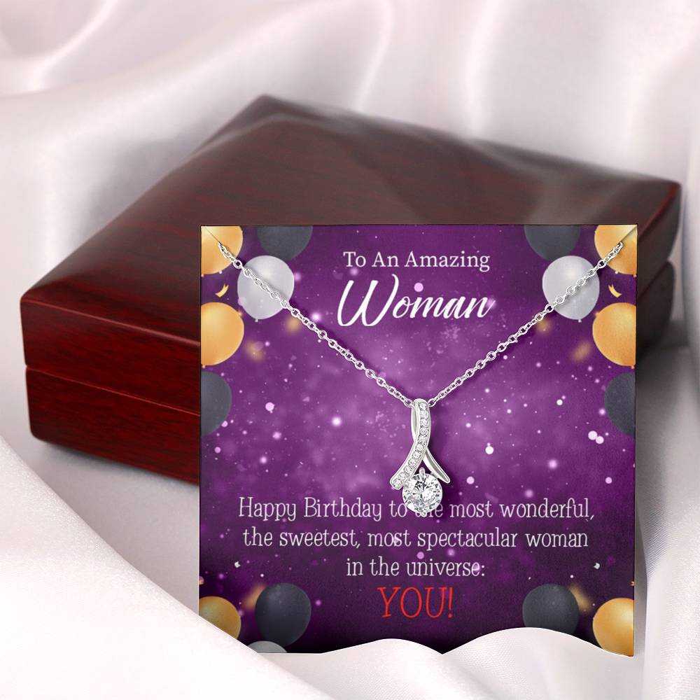 Best Mom In Universe Eternity Ribbon Necklace Birthday Message Card-Express Your Love Gifts