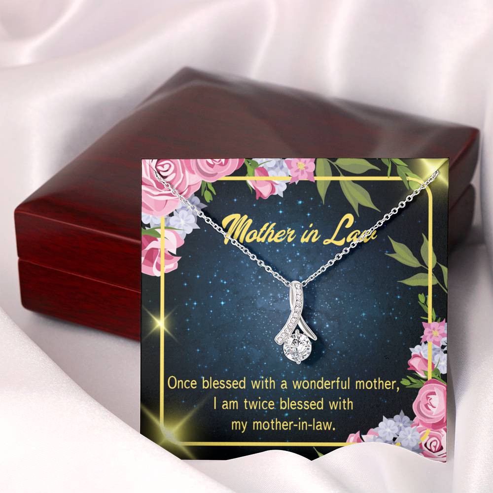 Mother-In-Law Necklace Twice Blessed Eternity Ribbon Stone Pendant Keepsake Message Card-Express Your Love Gifts