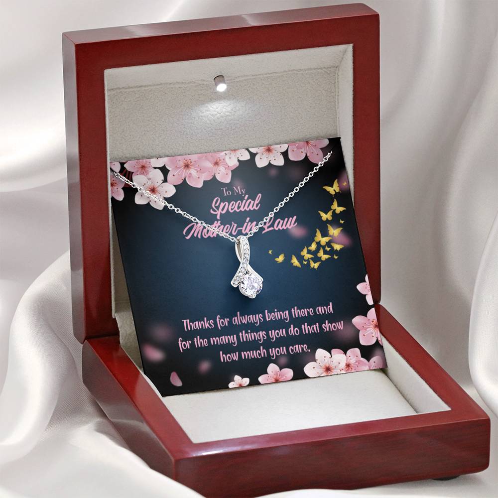 Mother-In-Law Necklace Special Mother-In-Law Thanks Always Eternity Ribbon Stone Pendant Keepsake Card-Express Your Love Gifts