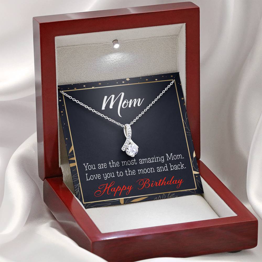 Happy Birthday Mom Love You To The Moon Eternity Ribbon Stone Necklace Message Card-Express Your Love Gifts