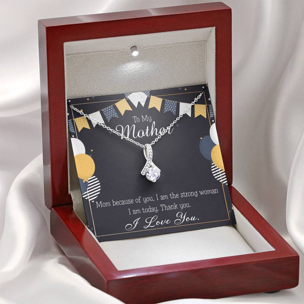 To My Mom Because of You Mom Eternity Ribbon Stone Necklace Message Card-Express Your Love Gifts