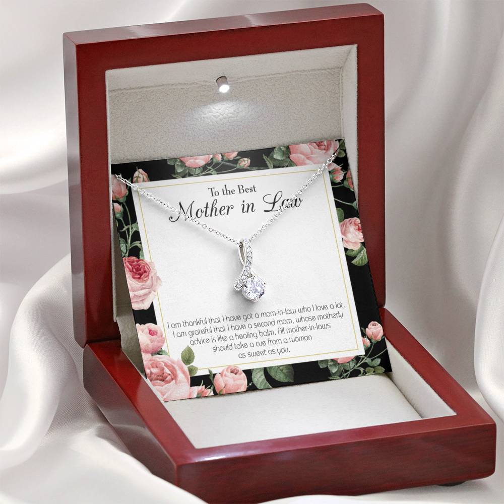 Mother-In-Law Necklace Second Mom Eternity Ribbon Stone Pendant Keepsake Message Card-Express Your Love Gifts