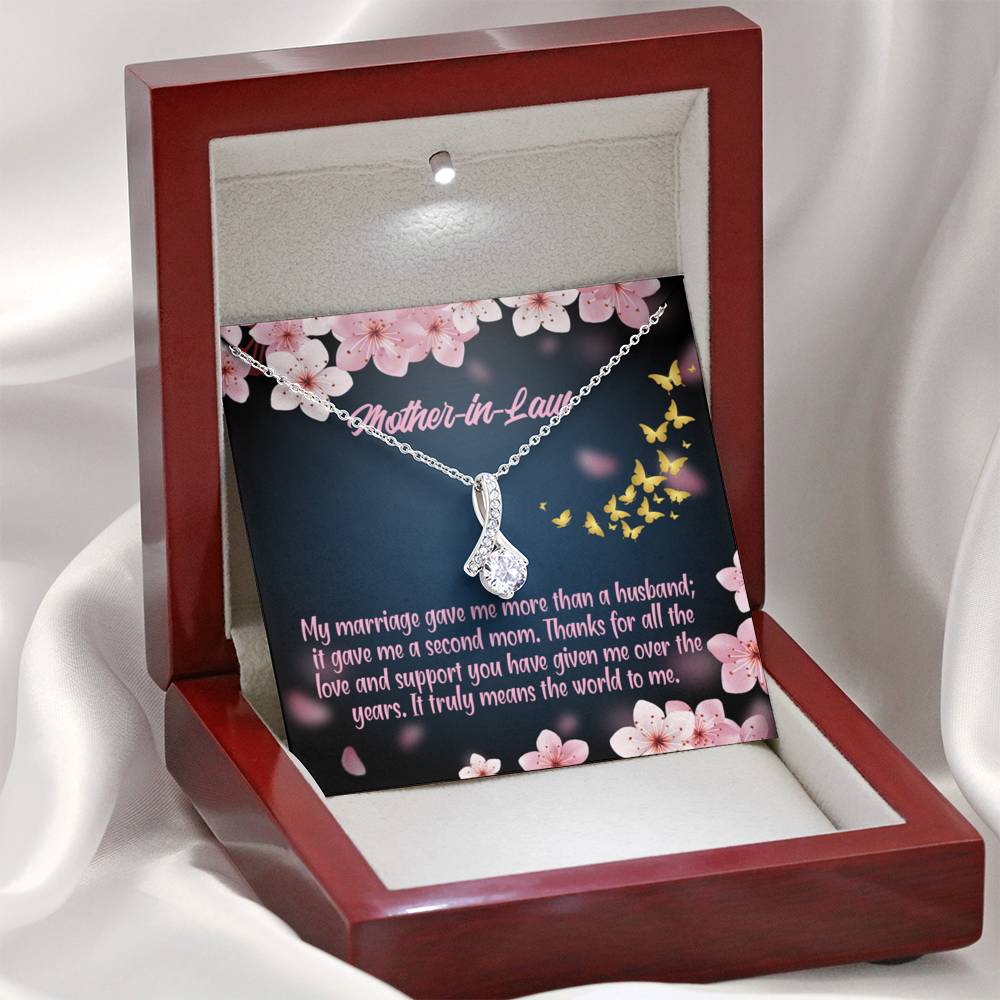 Mother-In-Law Necklace Marriage Second Mom Eternity Ribbon Stone Pendant Keepsake Message Card-Express Your Love Gifts