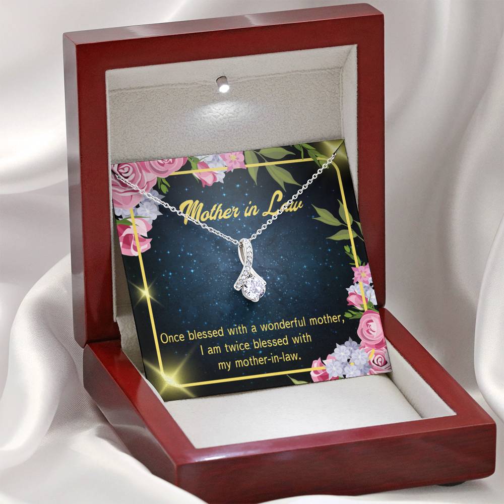 Mother-In-Law Necklace Twice Blessed Eternity Ribbon Stone Pendant Keepsake Message Card-Express Your Love Gifts