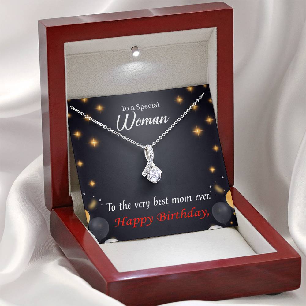 Best Mom Ever Eternity Ribbon Stone Necklace Birthday Message Card-Express Your Love Gifts