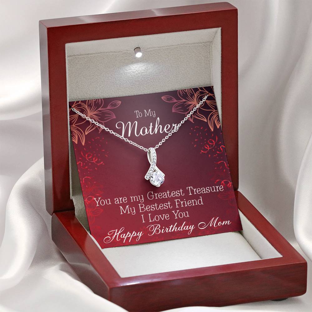Mom My Greatest Treasure Eternity Ribbon Stone Necklace Message Birthday Card-Express Your Love Gifts