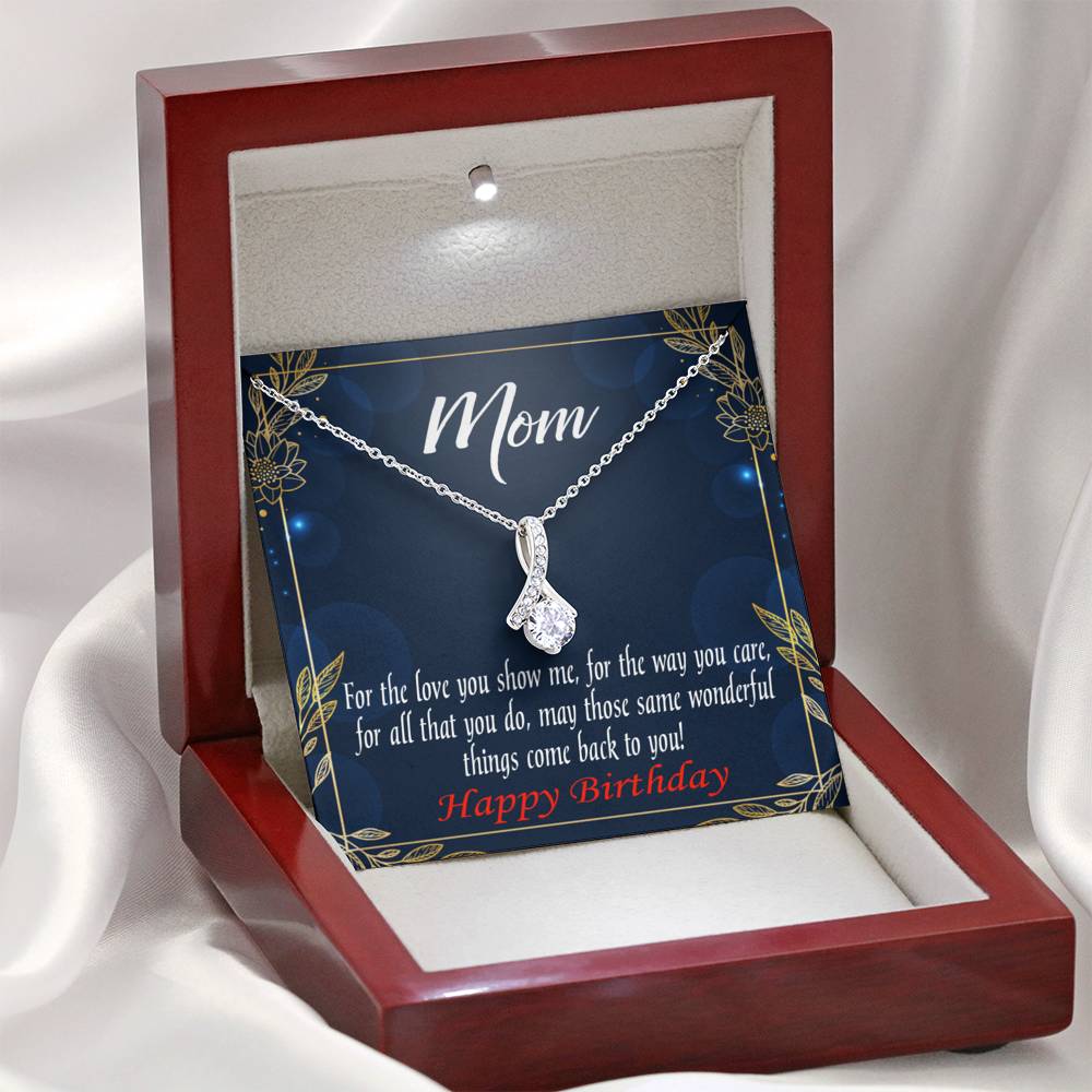 Happy Birthday Mom You'Re Wonderful Message Card Eternity Ribbon Stone Necklace-Express Your Love Gifts