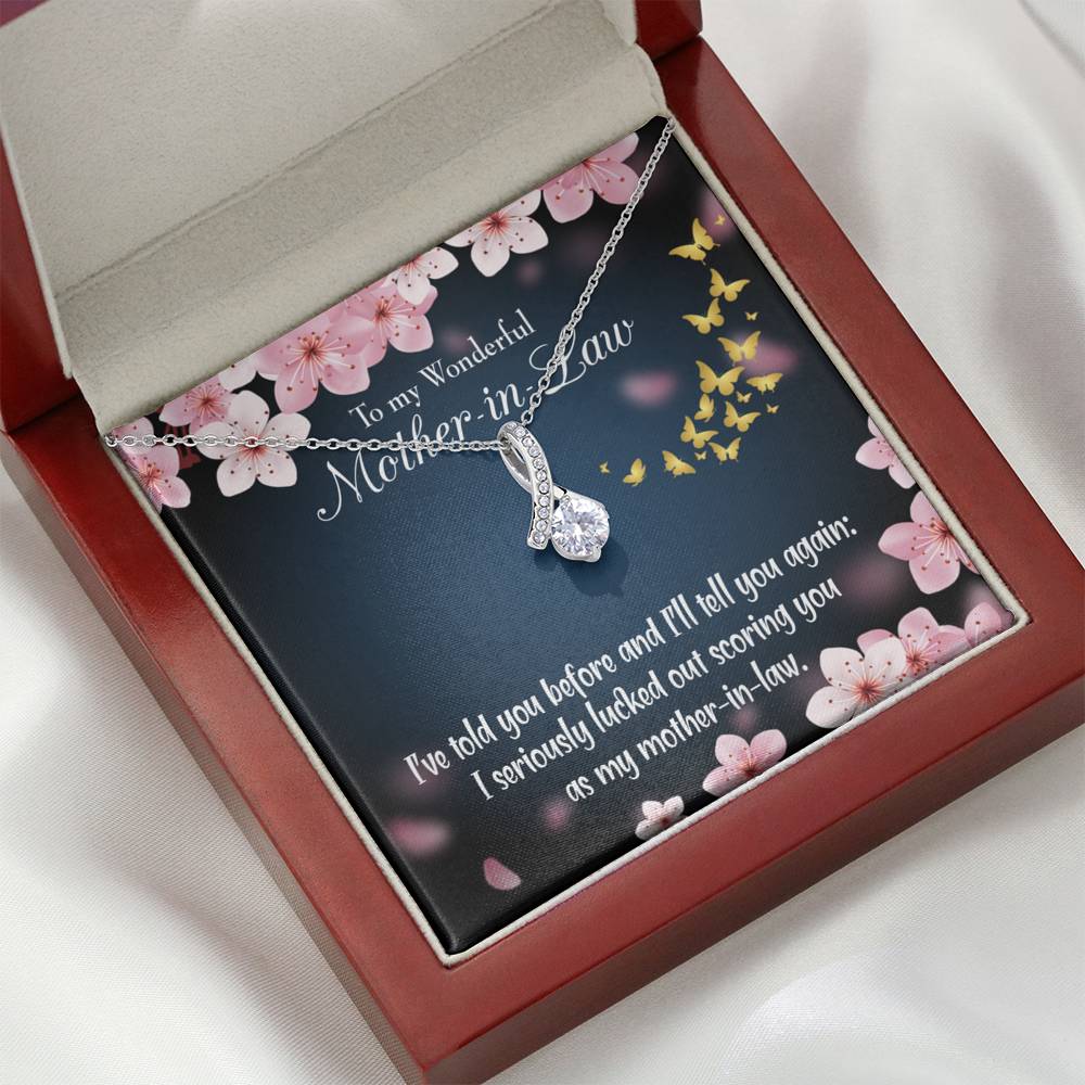 Mother-In-Law Necklace Seriously Lucky Eternity Ribbon Stone Pendant Keepsake Message Card-Express Your Love Gifts