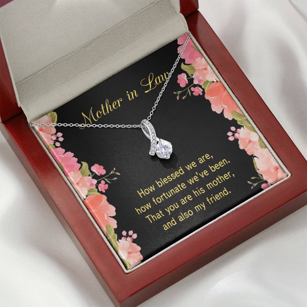 Mother-In-Law Necklace How Fortunate Eternity Ribbon Stone Pendant Keepsake Message Card-Express Your Love Gifts
