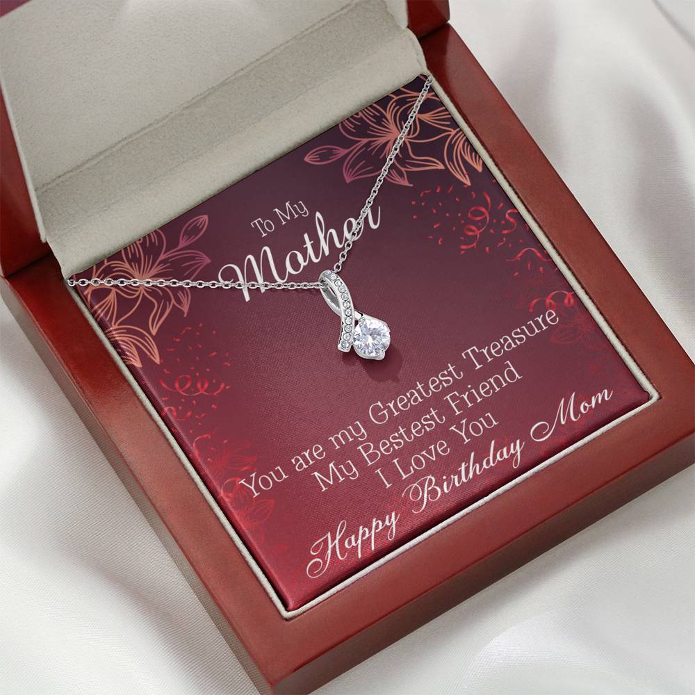 Mom My Greatest Treasure Eternity Ribbon Stone Necklace Message Birthday Card-Express Your Love Gifts
