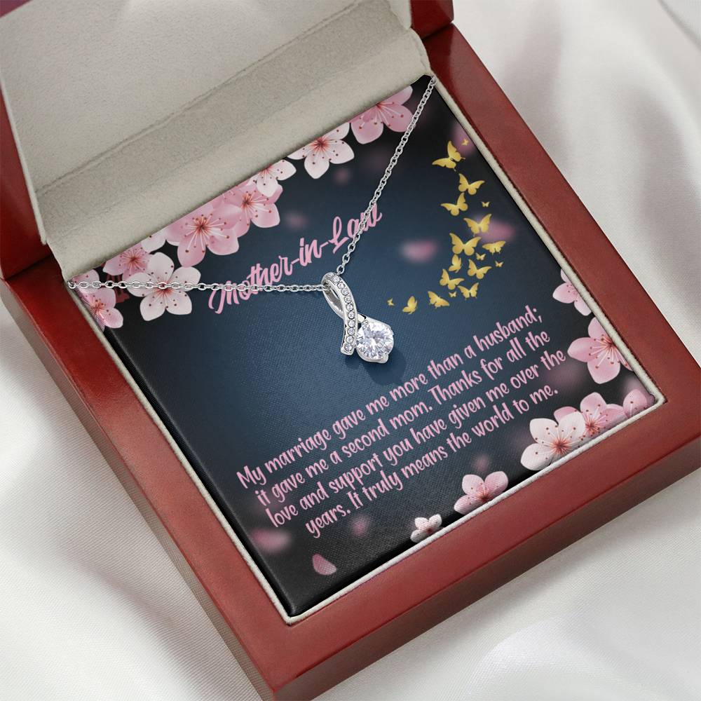 Mother-In-Law Necklace Marriage Second Mom Eternity Ribbon Stone Pendant Keepsake Message Card-Express Your Love Gifts