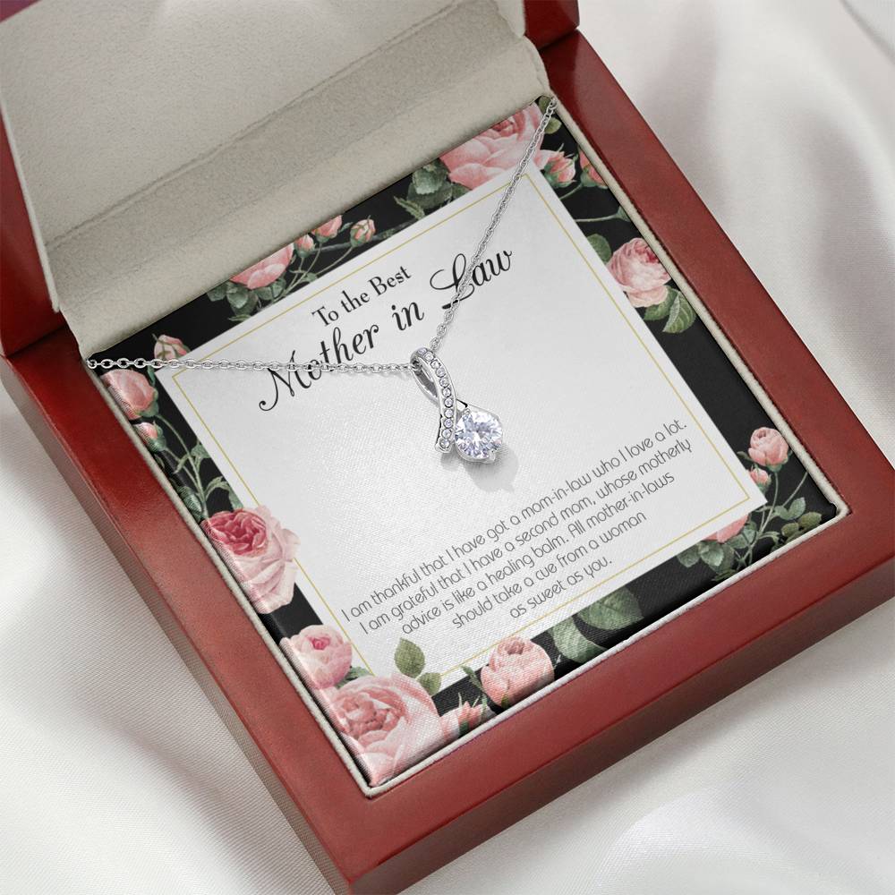 Mother-In-Law Necklace Second Mom Eternity Ribbon Stone Pendant Keepsake Message Card-Express Your Love Gifts