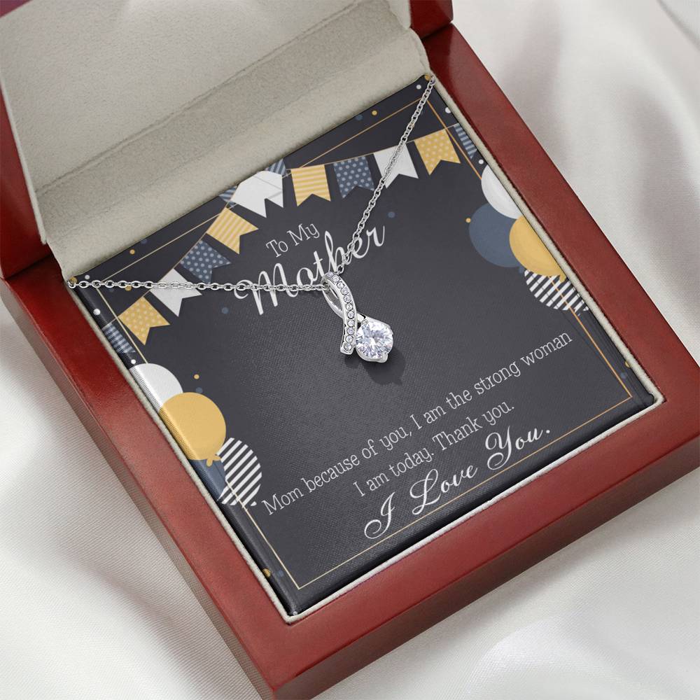 To My Mom Because of You Mom Eternity Ribbon Stone Necklace Message Card-Express Your Love Gifts