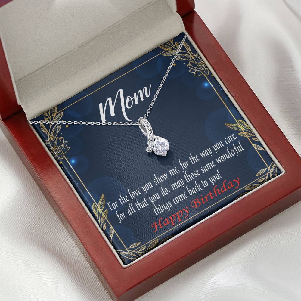 Happy Birthday Mom You'Re Wonderful Message Card Eternity Ribbon Stone Necklace-Express Your Love Gifts