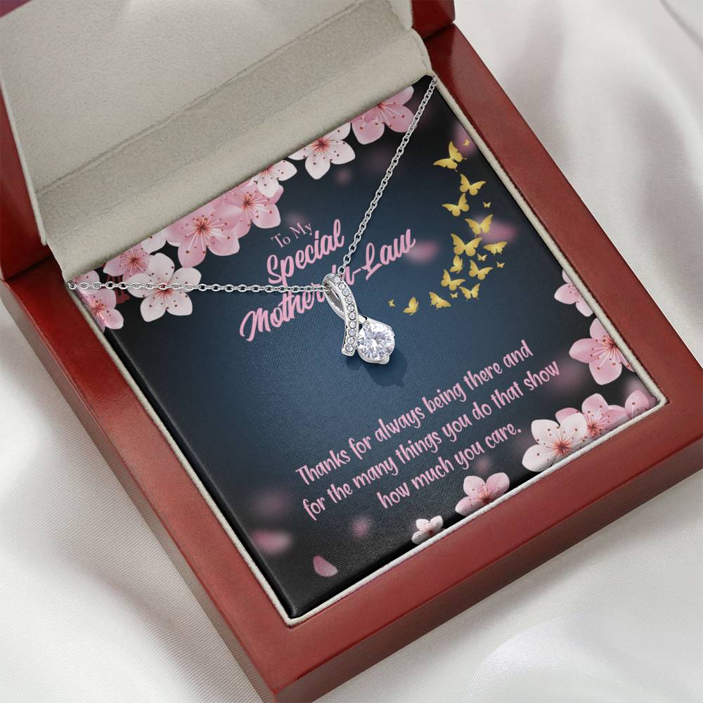 Mother-In-Law Necklace Special Mother-In-Law Thanks Always Eternity Ribbon Stone Pendant Keepsake Card-Express Your Love Gifts