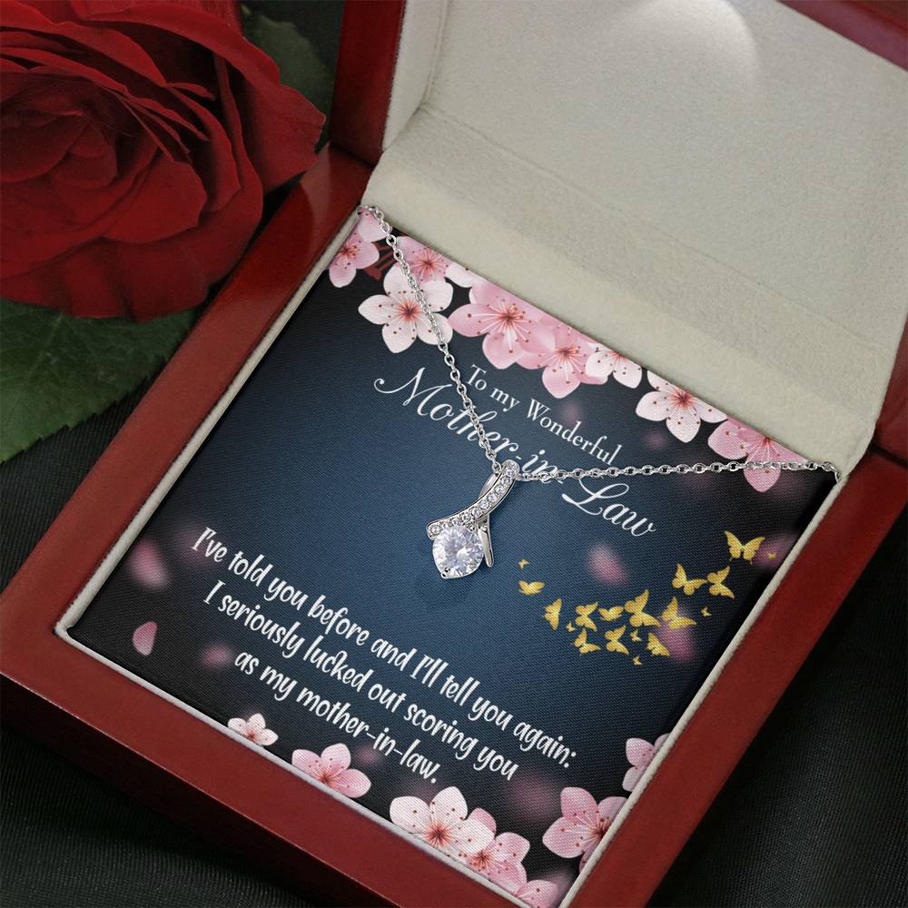 Mother-In-Law Necklace Seriously Lucky Eternity Ribbon Stone Pendant Keepsake Message Card-Express Your Love Gifts