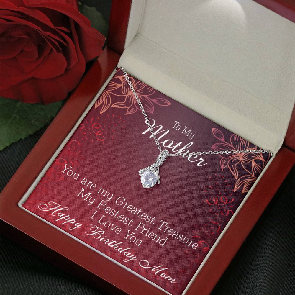 Mom My Greatest Treasure Eternity Ribbon Stone Necklace Message Birthday Card-Express Your Love Gifts