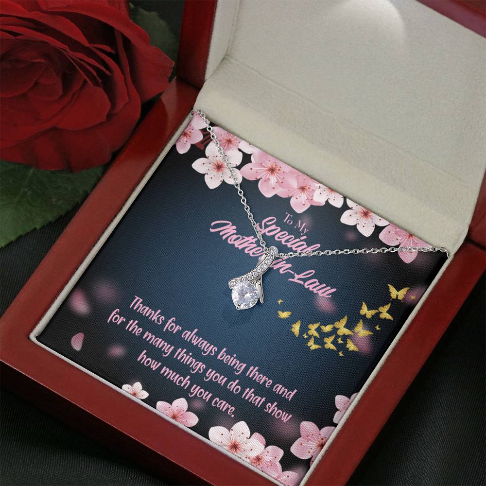 Mother-In-Law Necklace Special Mother-In-Law Thanks Always Eternity Ribbon Stone Pendant Keepsake Card-Express Your Love Gifts