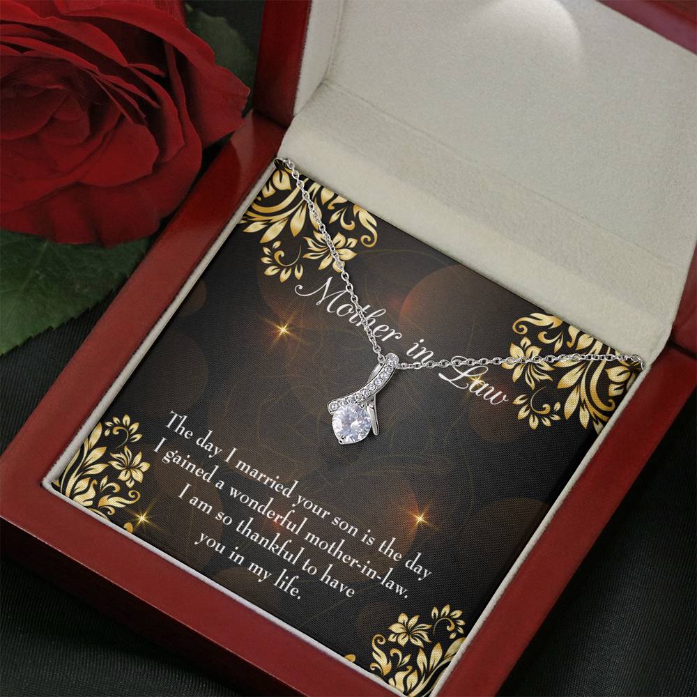 Mother-In-Law Necklace A Wonderful Mother-In-Law Eternity Ribbon Stone Pendant Keepsake Message Card-Express Your Love Gifts