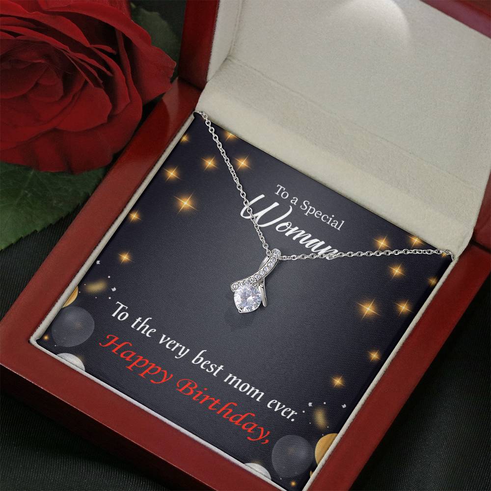 Best Mom Ever Eternity Ribbon Stone Necklace Birthday Message Card-Express Your Love Gifts