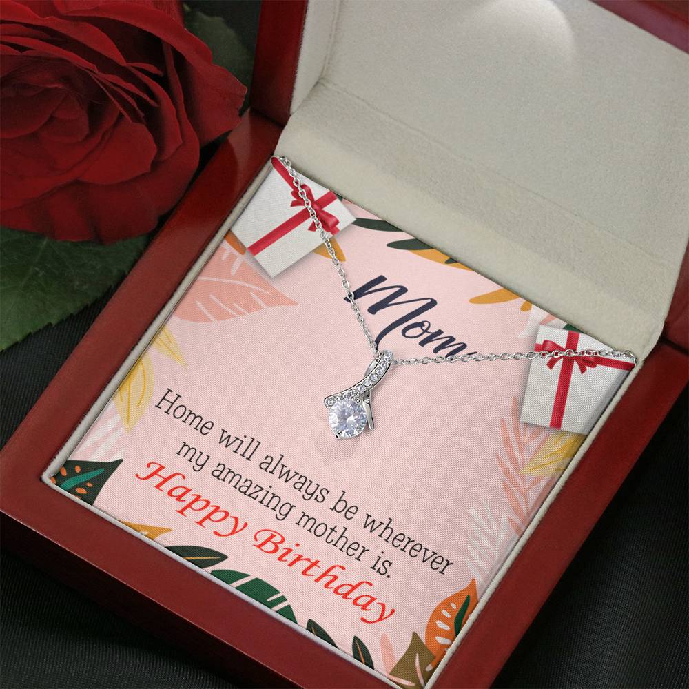 My Amazing Mom Eternity Ribbon Stone Necklace Message Birthday Card-Express Your Love Gifts