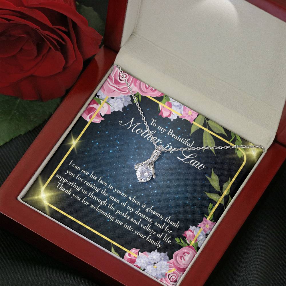 Mother-In-Law Necklace To My Beautiful Mother-In-Law Eternity Ribbon Stone Pendant-Express Your Love Gifts