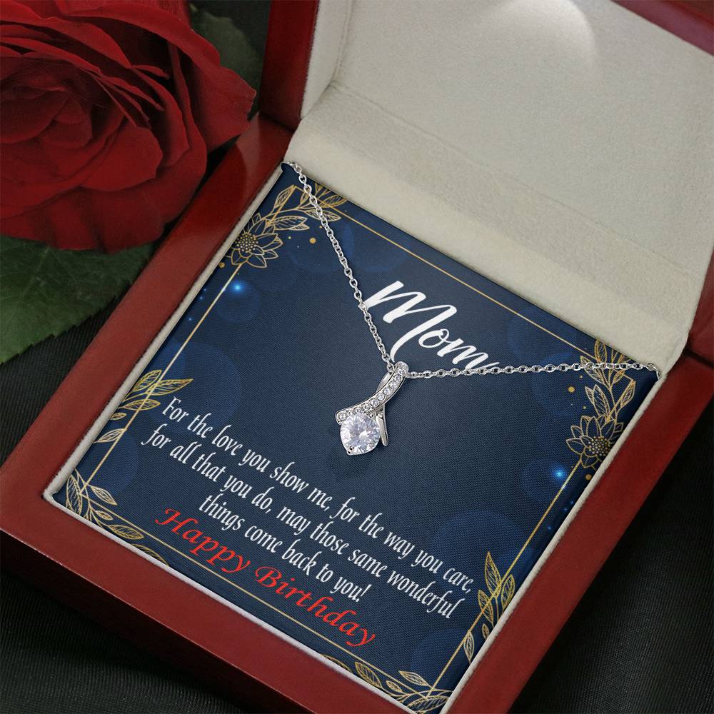 Happy Birthday Mom You'Re Wonderful Message Card Eternity Ribbon Stone Necklace-Express Your Love Gifts