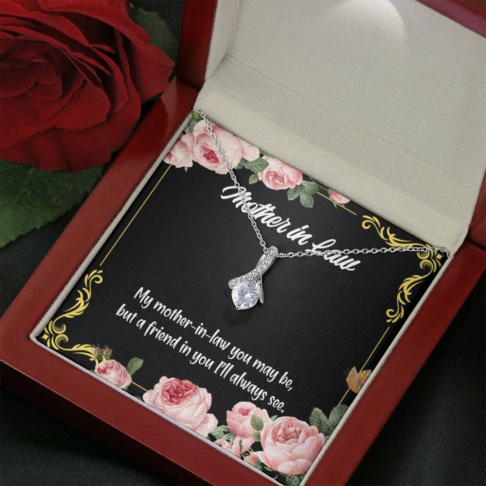 Mother-In-Law Necklace Mother-In-Law And Friend Eternity Ribbon Stone Pendant Keepsake Message Card-Express Your Love Gifts