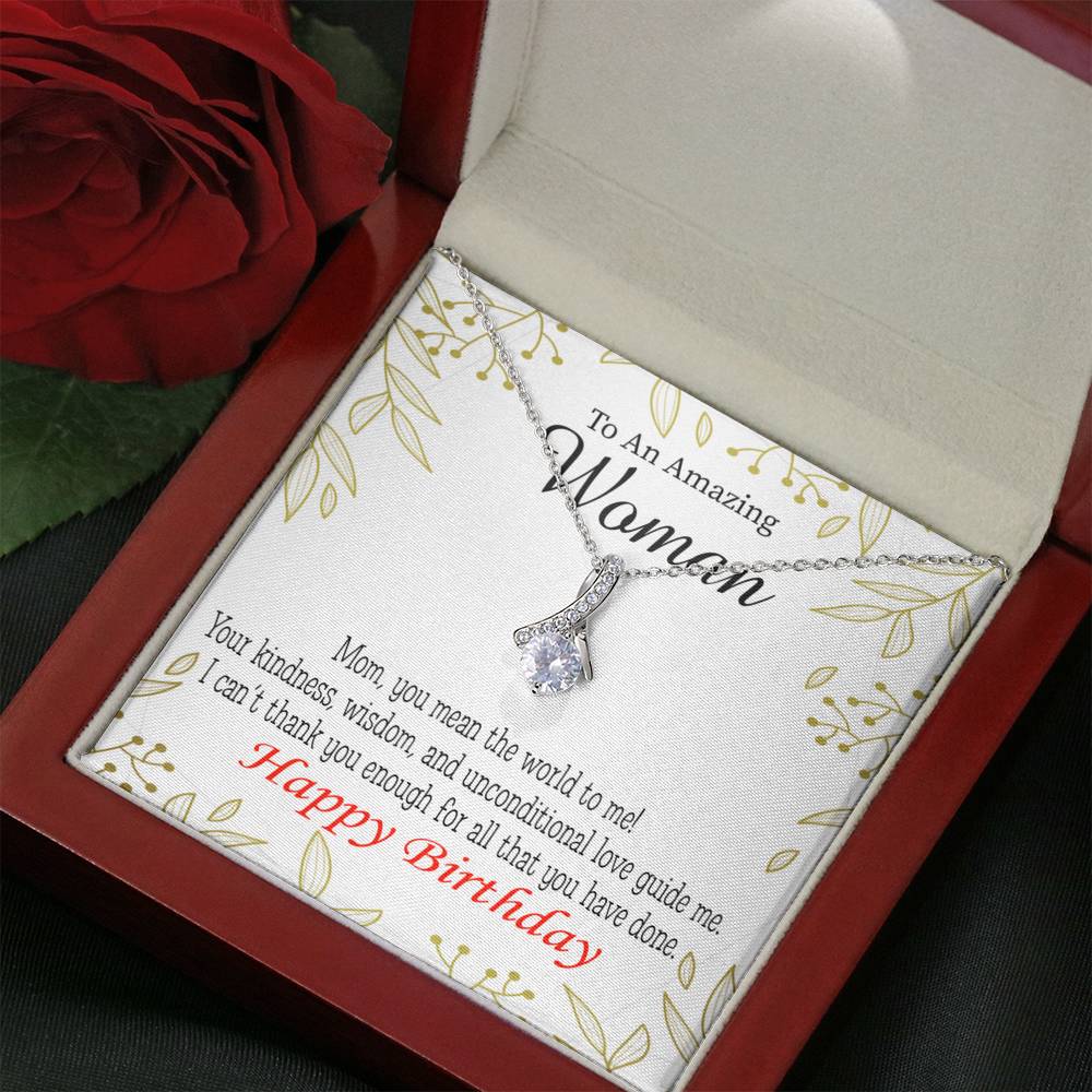 Mom Gift You Mean The World To Me Eternity Ribbon Stone Pendant 14K White Gold Stainless Steel 18-22" Mom Birthday Messages-Express Your Love Gifts