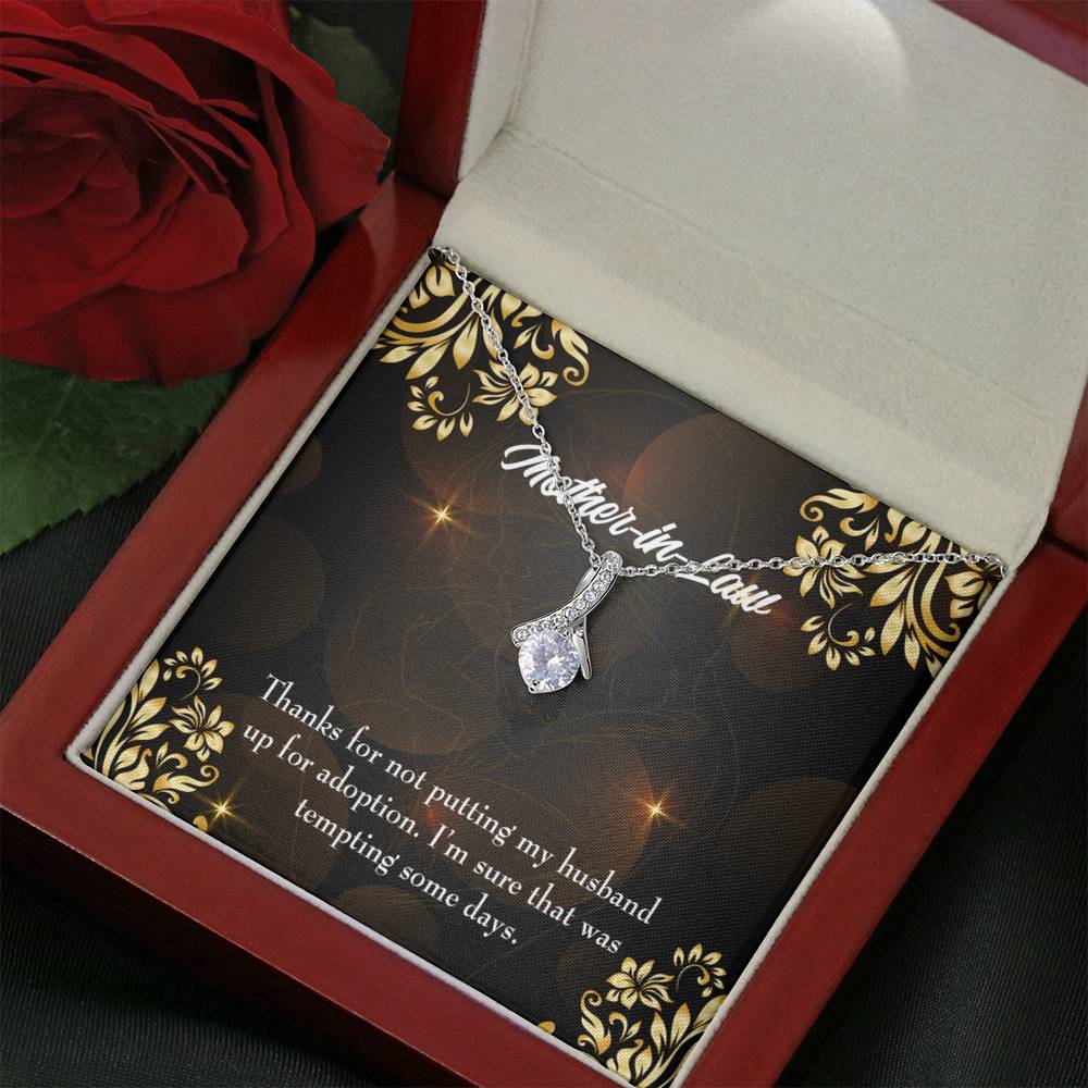 Mother-In-Law Necklace Funny Mother-In-Law Message Eternity Ribbon Stone Pendant Keepsake Message Card-Express Your Love Gifts