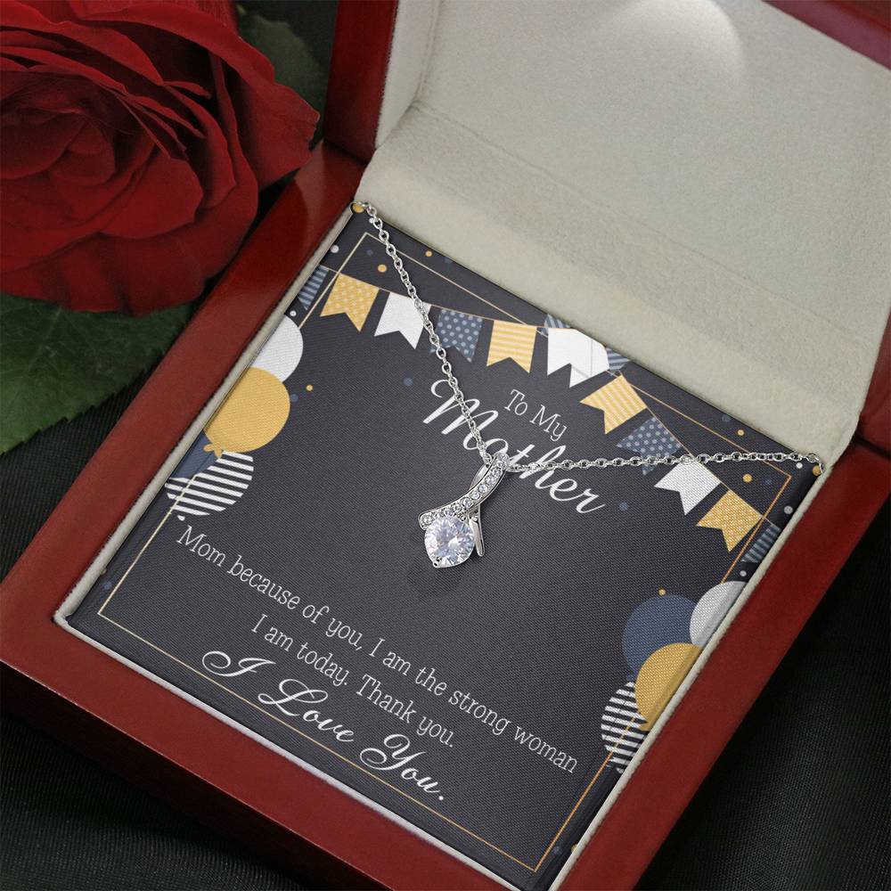 To My Mom Because of You Mom Eternity Ribbon Stone Necklace Message Card-Express Your Love Gifts