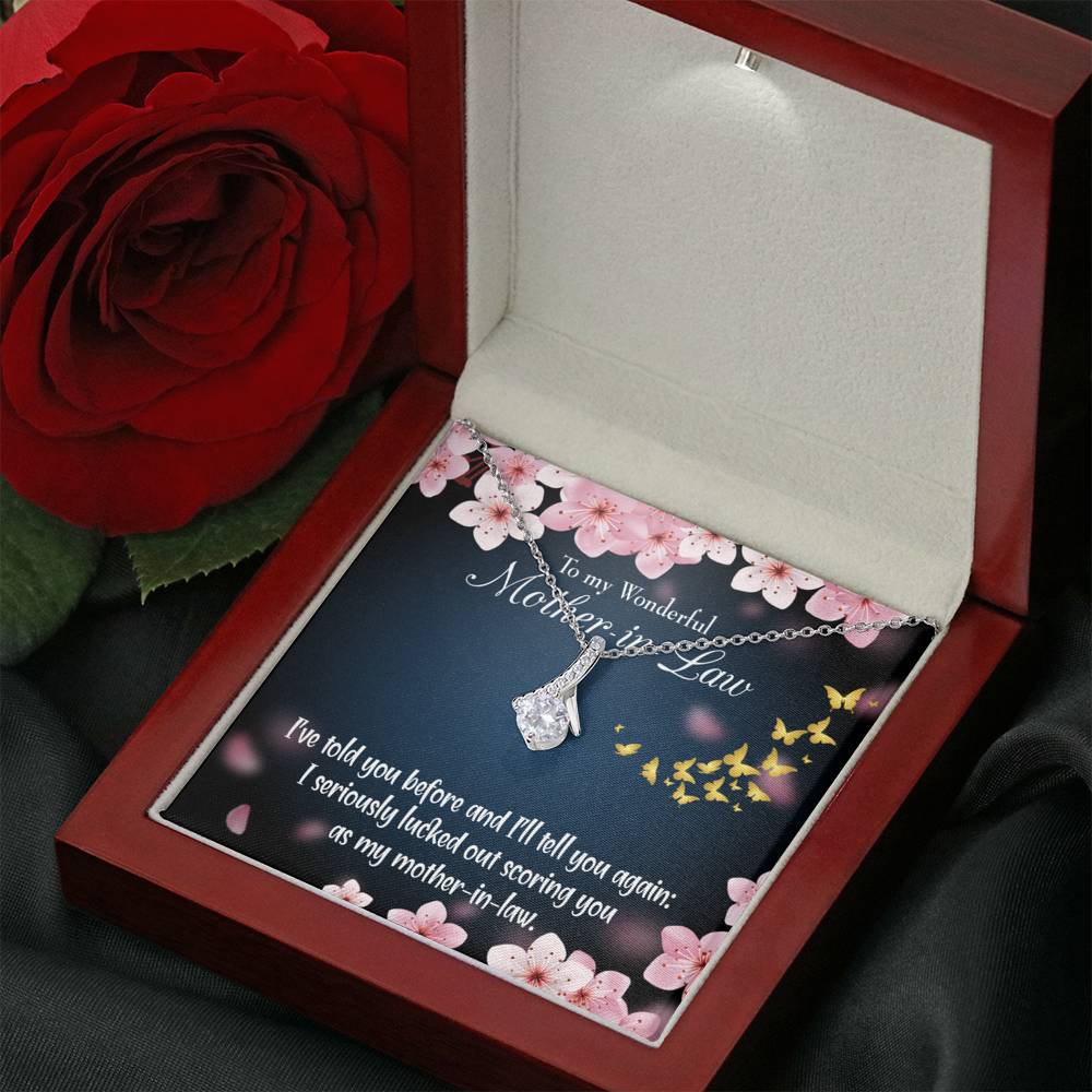 Mother-In-Law Necklace Seriously Lucky Eternity Ribbon Stone Pendant Keepsake Message Card-Express Your Love Gifts