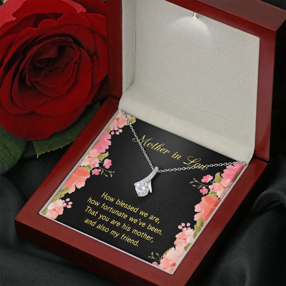 Mother-In-Law Necklace How Fortunate Eternity Ribbon Stone Pendant Keepsake Message Card-Express Your Love Gifts